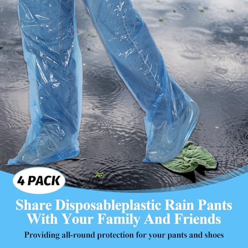 4 PCS Disposable Rain Pants, Clear Plastic Rain Pants with Shoe Cover, Adult Boot Covers Rainpants for Men and Women Outdoor (Blue+white)3