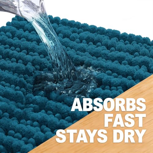 Image of OLANLY Bathroom Rug Mat 44x24, Thick Soft and Absorbent Chenille Bath Mat, Non-Slip Rubber Backing, Machine Washable Quick Dry Bath Rugs for Tub Shower Floor, Home Decor Accessories, Peacock Blue