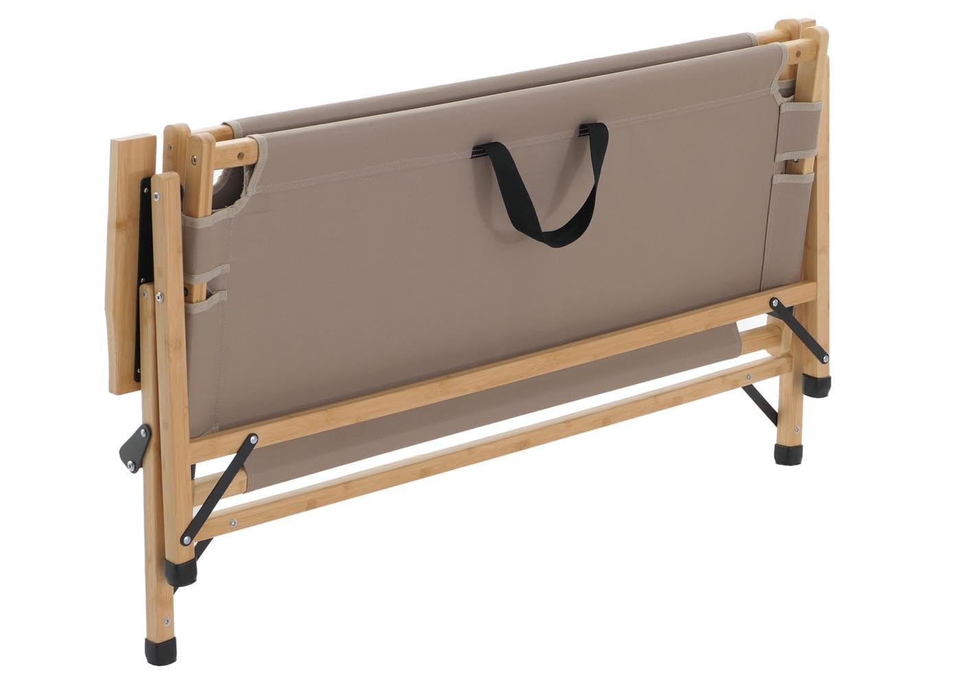Mendler Bambus Campingbank HWC-Q40 117cm Stoff/Textil - Creme | Outdoorbank, Picknickbank, Gartenbank, klappbar, Tragegriff