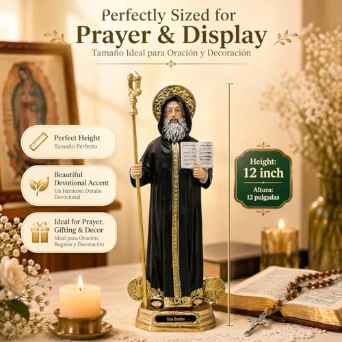 Estatua de San Benito 12 pulgadas Resina Religiosa miniatura 3
