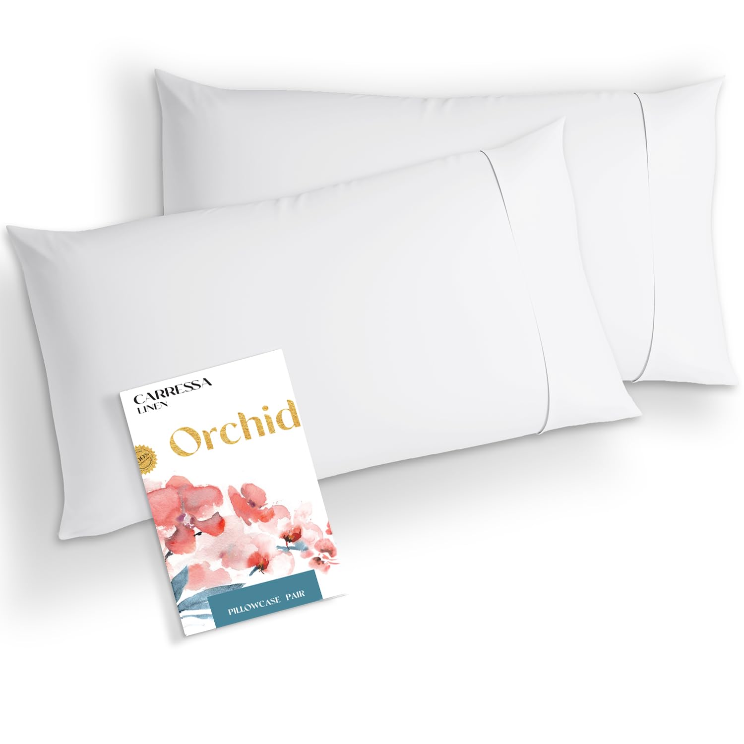 Carressa Linen King Size Pillow Cases - 1000 Series High Thread Count Egyptian Cotton Pillow Cases King Size Set of 2 (White), Soft, Sateen Weave Orchids Collection Luxury Hotel Quality Pillowcover