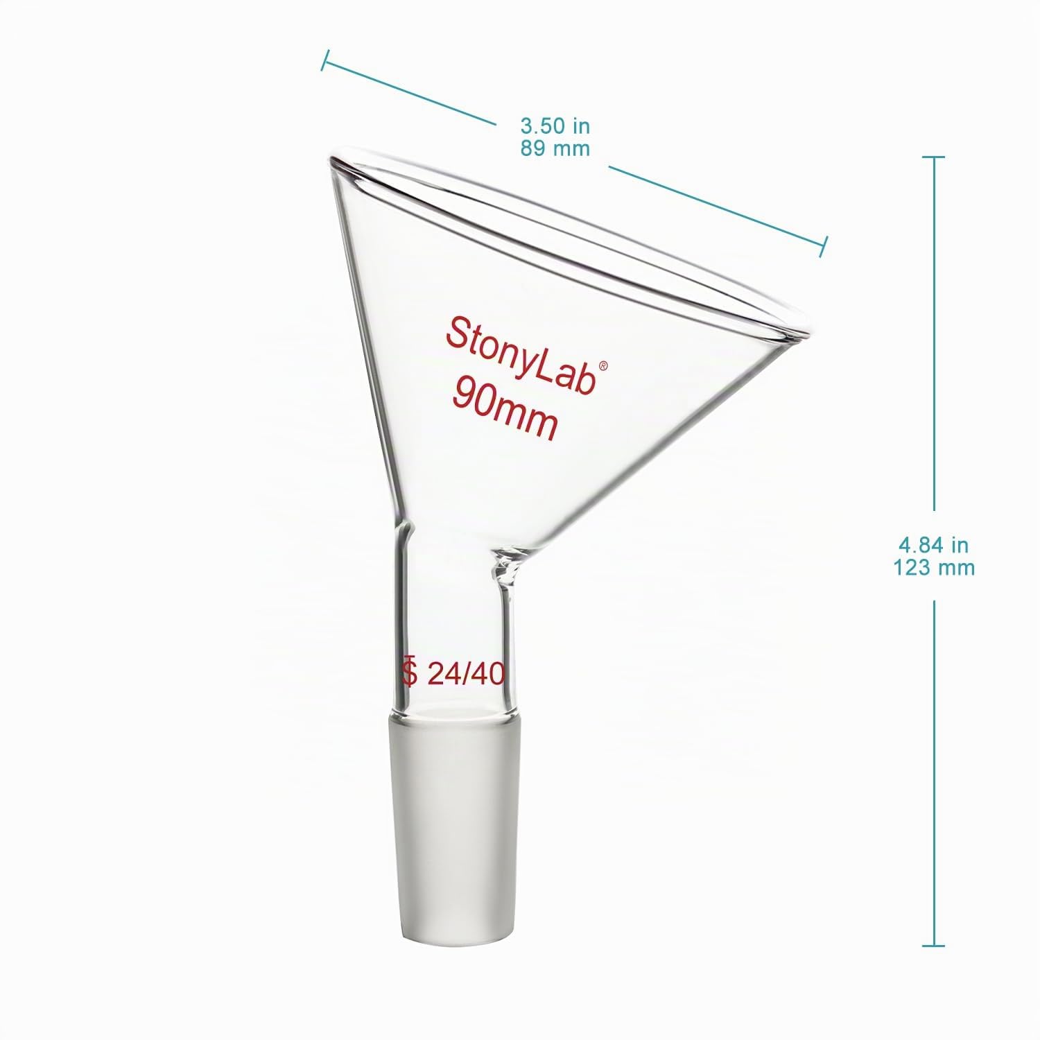 stonylab Entonnoir de Oblique en Verre, Entonnoir Triangulaire Incliné à Verre Borosilicaté de 60 Offset avec Joint Standard 24/40 pour les Matériaux de Laboratoire Complétant, 90 mm
