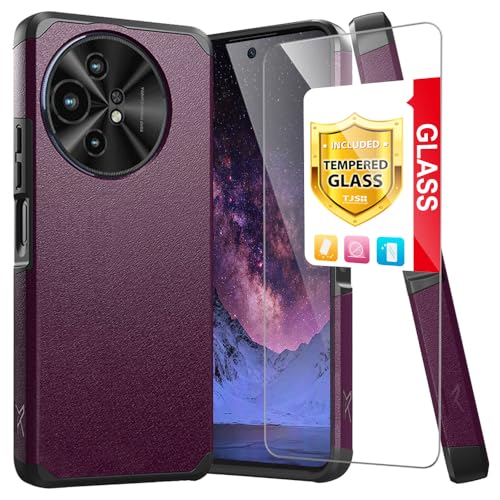 TJS Compatible for TCL 50 XL 5G Case TCL 50 XL NXTPAPER 5G Case with Tempered Glass Screen Protector Dual Layer Hybrid Magnetic Support Shockproof Heavy Duty Cover Phone Case (Purple)
