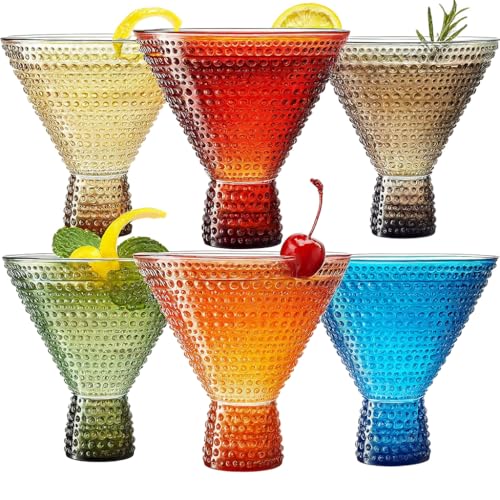 Khen Plastic Hobnail Martini & Cocktail Drinking Glasses Set of 6 Neutral Tones Cups 14oz, Shatterproof & Unbreakable Acrylic Beaded Design, BPA-Free, Dishwasher Safe Indoor/Outdoor Drinkware Water