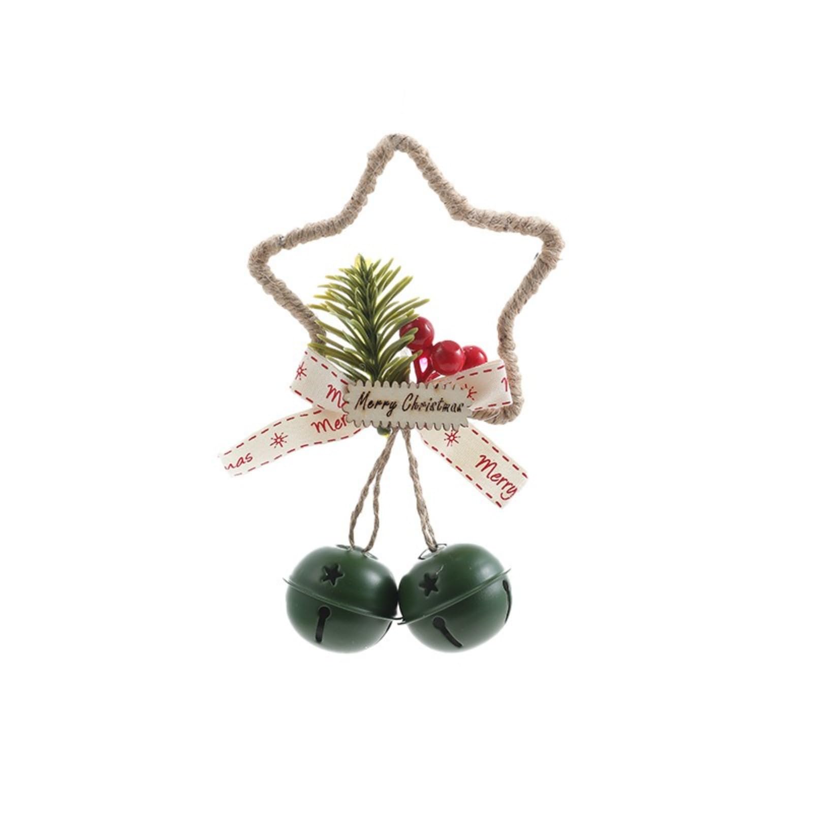 ETMZUCRNP Christmas Pentagram Clock Pendant Hanging Christmas Tree Decoration Christmas Bow Bell