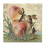 CafePress Vintage French Easter Bunnies in Egg 4.25' Square Tile, Drink Coaster, Small Trivet