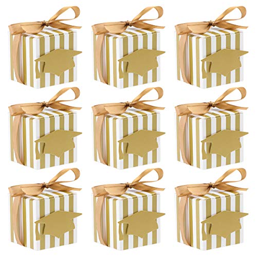 Nuolux 50Pcs Gold Stripe Gift Boxes Paper Boxes With Doctoral Cap Tag For Graduation Party Bags #TOP11