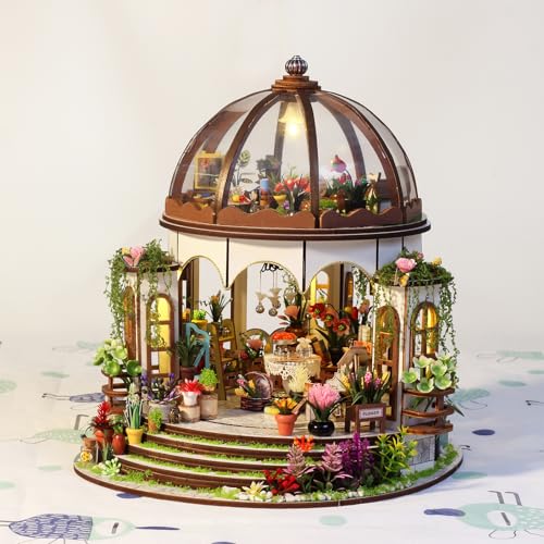 UINOFER DIY Gewächshaus Holz, Miniatur Garten Haus Selber Bauen mit Möbeln, Kreatives Bausatz Erwachsene, Modellbausatz für Erwachsene und Kinder - Hanging Garden
