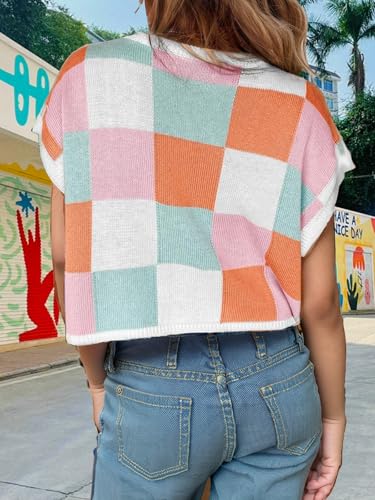 Girls Fall Crop Tops 2025 Cute Cap Sleeve Spring Summer Colorblock Loose Kids Knit Winter Sweaters Top3