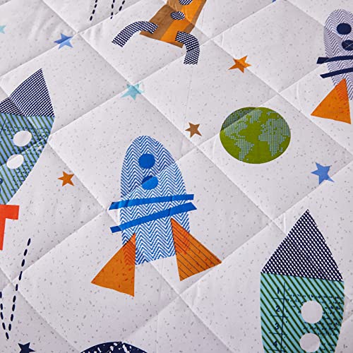 Brandream Kids Bedding Set Twin Size Space Boy Girl Cotton Comforter Set Space Rocket Galaxy Bedroom 3-Piece thumb #4
