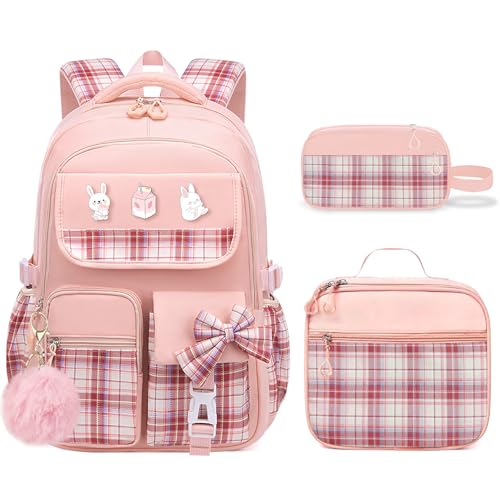 School Backpacks for Girl - 5PCS Cute Girls Backpack with Lunch Box Set for Kids Teens Elementary Middle School,18