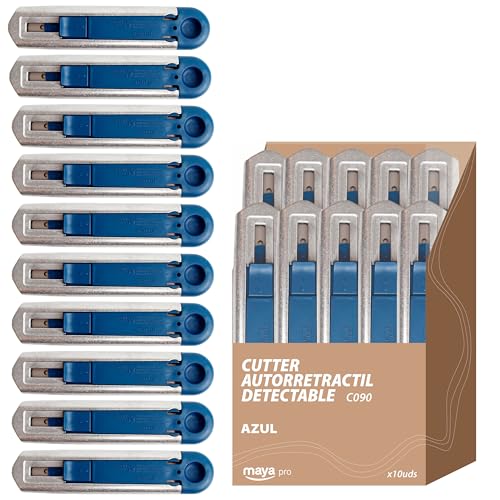 MAYA CUTTER C090 PROFI. Detectable, Seguridad con Retroceso Automático, Mango Ergonómico, Repuesto sin Herramientas. Caja de 10 Unidades.