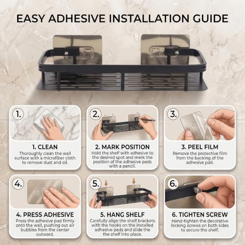 Image of Niwlix Self Adhesive Bathroom Organiser Without Drill Accessories Set | Wall Mounted Bathroom Shelves | Aluminum Bathroom Organizer Rack for Bathroom Accessories (Black)