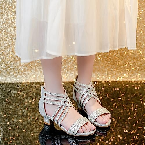 Image of LAURMOSA Little Girls Sandals High Heels Formal Shoes Open Toe Pump Sandals Glitter Party Wedding Shoes for Big Kids Toddler