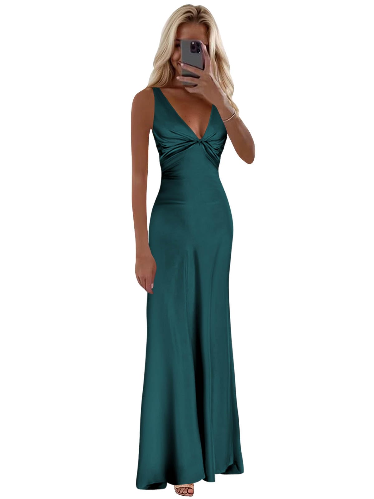BOLENSYE Mermaid Long Satin Prom Dresses for Women Halter Style