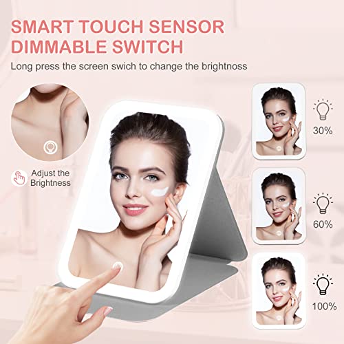 Luminar Bowo Vanity Mirror With Lights, Travel Makeup Mirror 360° Rotation Touch Screen 3 Colors Light Modes 72 Leds Usb Rechargeable, 1200Ma 5.5X8-Inch Desk Compact Mirror Pink #TOP4