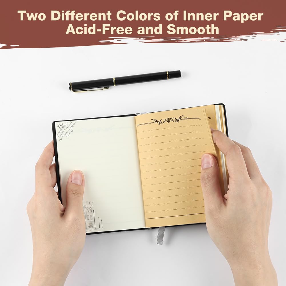 OFFCUP Leather Notebook A6, 200 Pages Hardcover Journal Travel Diary with Pen - Image 3