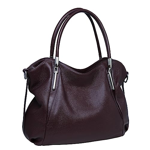 Image of HESHE Leather Shoulder Purses for Women Tote Handbags Satchel Hobo Handbag | Designer Genuine Leather Travel Top Handle Work Bag Ladies Crossbody Purses Adjustable Straps Large Capacity Zippered Closure