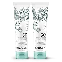 Badger Zinc Oxide Face Sunscreen SPF 30, Lightweight Mineral Sunscreen for Face, Matte Finish, No White Cast, Vegan, Water Resistant, Unscented, Mineral Sunblock Facial Lotion, 1.7 fl oz, 2-Pack
