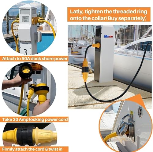image for MECMO 50 Amp to 30 Amp Marine Shore Power Adapter Cord, Marine 50A Plu