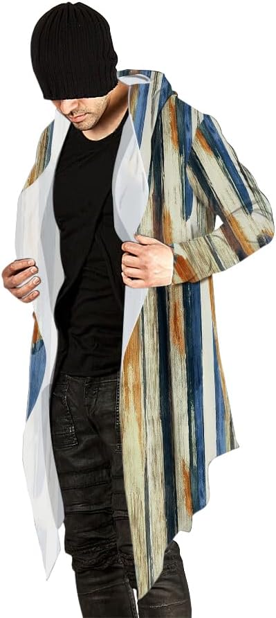 Poriff Mens Long Hooded Cardigan Long Sleeve Thin Cardigans Ruffle Shawl Collar Lightweight Drape Cape Overcoat Pockets - Image 2