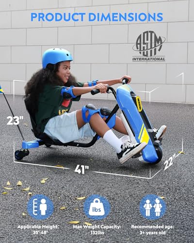 Image of 12V Electric Go Kart for Kids Age 6-12, 360 Spin Drift Cart, Blue