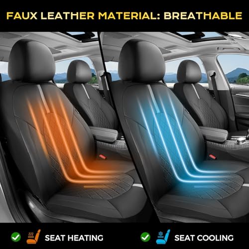 Image of Coverado Car Seat Covers, Front Seat Covers for Car, Leather Seat Covers Waterproof Car Seat Protectors Universal Fit for Most Cars SUV Trucks (Black-White)