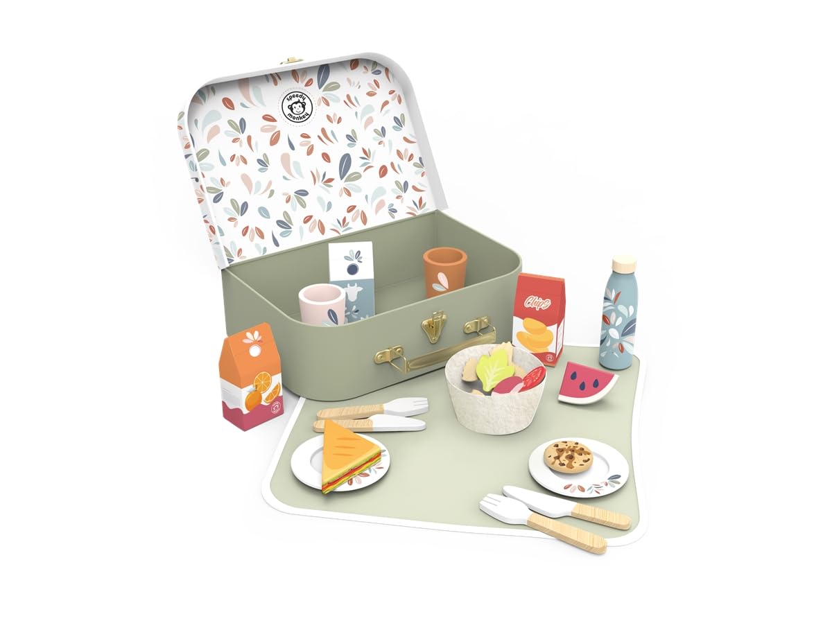 Amazon.com: SPEEDY MONKEY Wooden Picnic Basket Playset for Pretend