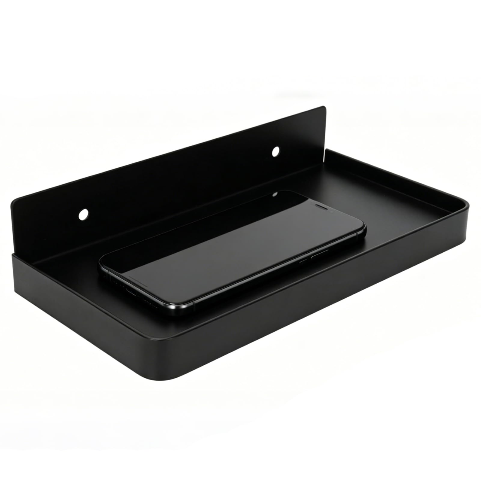 Tomedny Bathroom Cell Phone Shelf, Small Floating Shelves Wall Mounted Stainless Steel Bathroom Toilet Phone Holder Shelf for Small Speaker 7.3x3.5in(Black)