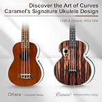 Caramel Ebony Wood Baritone Ukulele 30inch Wood LCD Color Display Electric Ukelele Kit Hawaiian Beginner Guitar Starter Pack Bundle Gig bag, Strap, Strings Set