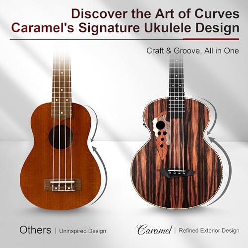 Image of Caramel Ebony Wood Baritone Ukulele 30inch Wood LCD Color Display Electric Ukelele Kit Hawaiian Beginner Guitar Starter Pack Bundle Gig bag, Strap, Strings Set