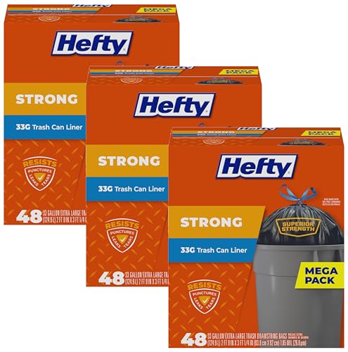 Image of Hefty Strong Extra Large Trash Bags,Black,33 Gallon,48 Count (Pack of 3)