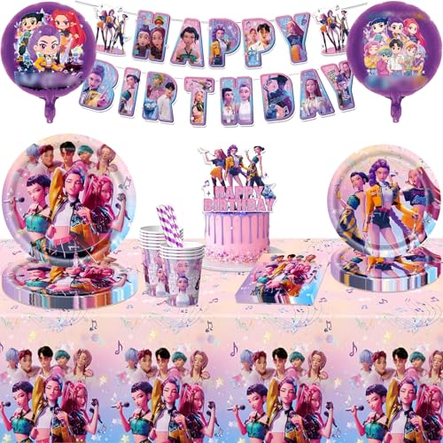 Anniversaire Vaisselle, Décorations Anniversaire Vaisselle d'anniversaire pour fête 10 invités - Assiettes Nappes Gobelets Serviettes Bannières Décoration de gâteau