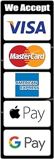 We Accept Credit Card, Mobile Payment & Contactless Pay Service POS Cashier Sign Waterproof Stickers Compatible for Visa, MasterCard, AmEx, (Apple Pay & Google Pay Compatible)