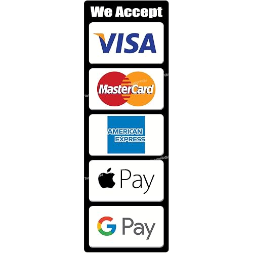 We Accept Credit Card, Mobile Payment & Contactless Pay Service POS Cashier Sign Waterproof Stickers Compatible for Visa, MasterCard, AmEx, (Apple Pay & Google Pay Compatible)