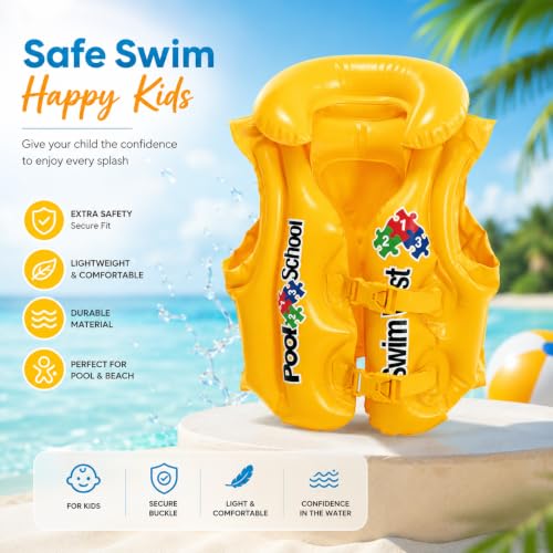 Image of Adjustable Swimming Trainer Life Jacket for Boys & Girls| Inflatable PVC Safety Swim Vest for Kids | Toddler Floaties for Pool, Beach, Boating| Swimmer Aid with Secure Buckle