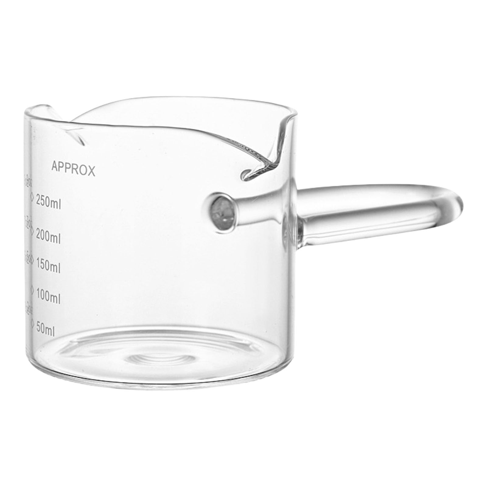 Buxuaaaa Ergonomic Handle Double Spout Milk Frothing Pitcher Borosilicate Glass Cup with Measurement Scale for Coffee Brewing High Borosilicate Glass Coffee Cup