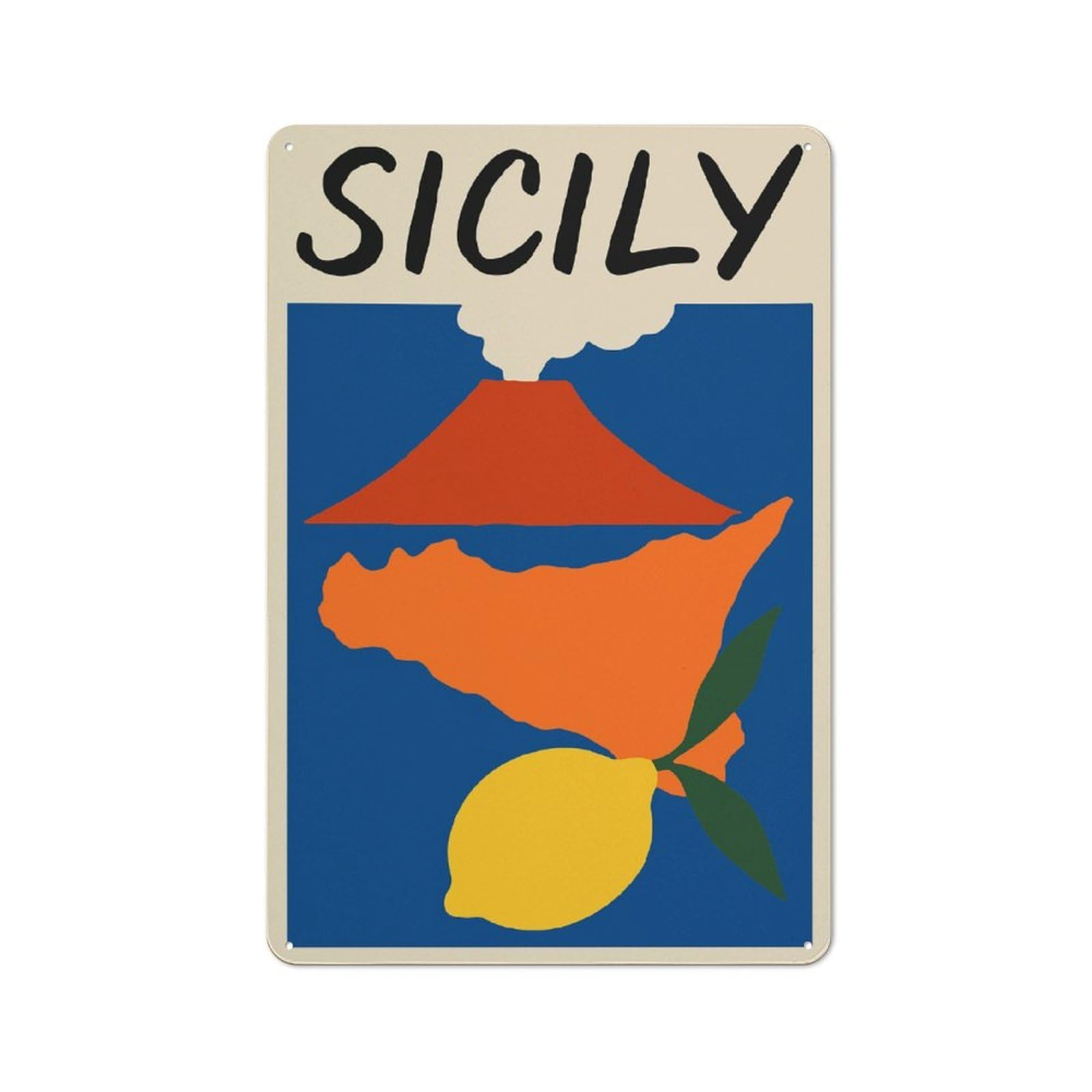 Junmoney Style-21 Tin Wall Plaque 30X20cm With Sicily Travel For Studio Or Craft Room, Suited To Studio Decor Lovers