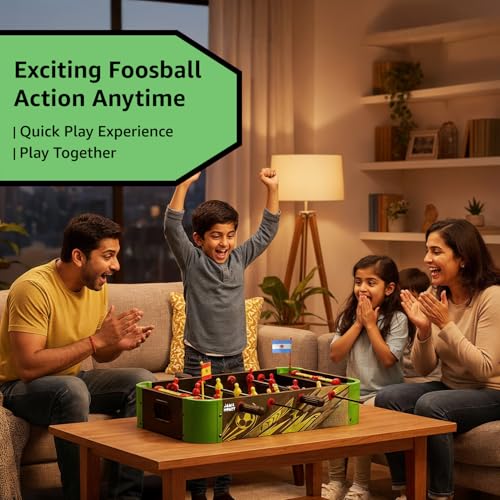 Image of Amazon Brand - Jam & Honey Foosball Table Game for Kids 6+ Years, BIS Certified Safe for Kids, Medium Size Tabletop Football, Indoor Soccer for Family Fun, Multicolour