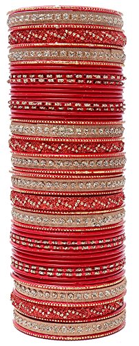 Image of NMII Non-Precious Metal with Base Metal Spreads with Zari Glossy Finished Premium Traditional Bridal Chuda Bangle set for Women and Girls