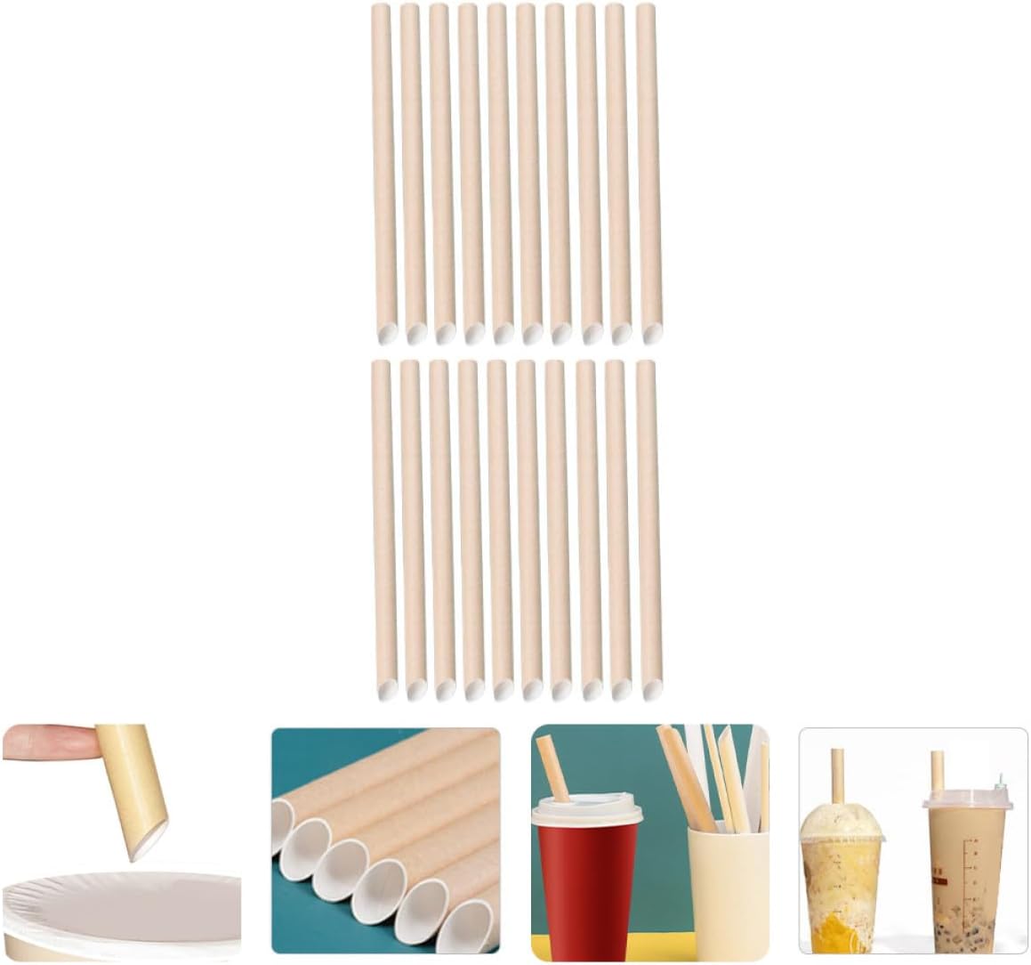 Pulp Paper Straws 100pcs Disposable Milk Beverage Paper Drinking Straws 12x200mm Slanted Tip Individually Wrapped for Party and Household Use