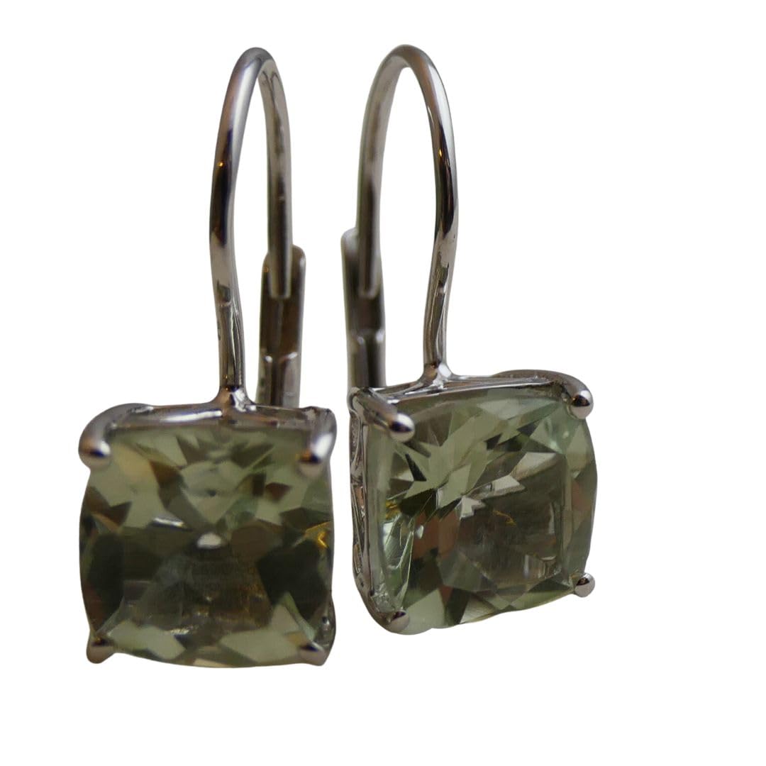 Orecchini pendenti in argento 925 con prasiolite ametista verde - Taglio cuscino sfaccettato - Gioiello elegante e raffinato