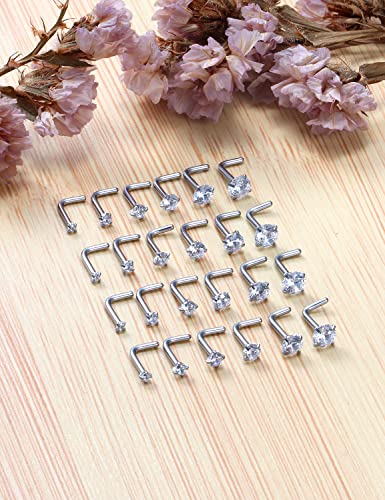Kridzisw 24G 22G 20G 18G Nose Rings Studs Stainless Steel Cubic Zirconia Nose Nostril Studs Piercing Jewelry for Women Men CZ Size 1.5mm 2mm 2.5mm 3mm 3.5mm 4mm2