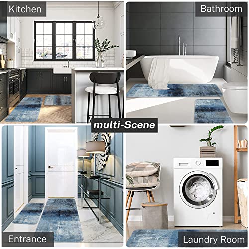 Tayney Blue Grey Kitchen Rugs And Mats Non Skid Washable Set Of 2, Modern Abstract Kitchen Runner Rug, Contemporary Painting Art Under Sink Mats For Kitchen Floor Decor #TOP6