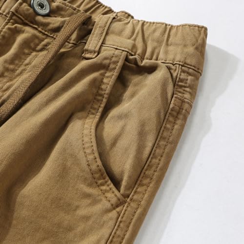 Kids Boys Cargo Pants with Pockets, Drawstring Waist, Elastic Leg Opening, Earthy Yellow, Army Green, 6-144