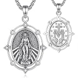 Infugio - Collar con medalla milagrosa de Virgen María, colgante de protección católica de Santa María, joya religiosa comunión confirmación fe cristiana regalo para mujer