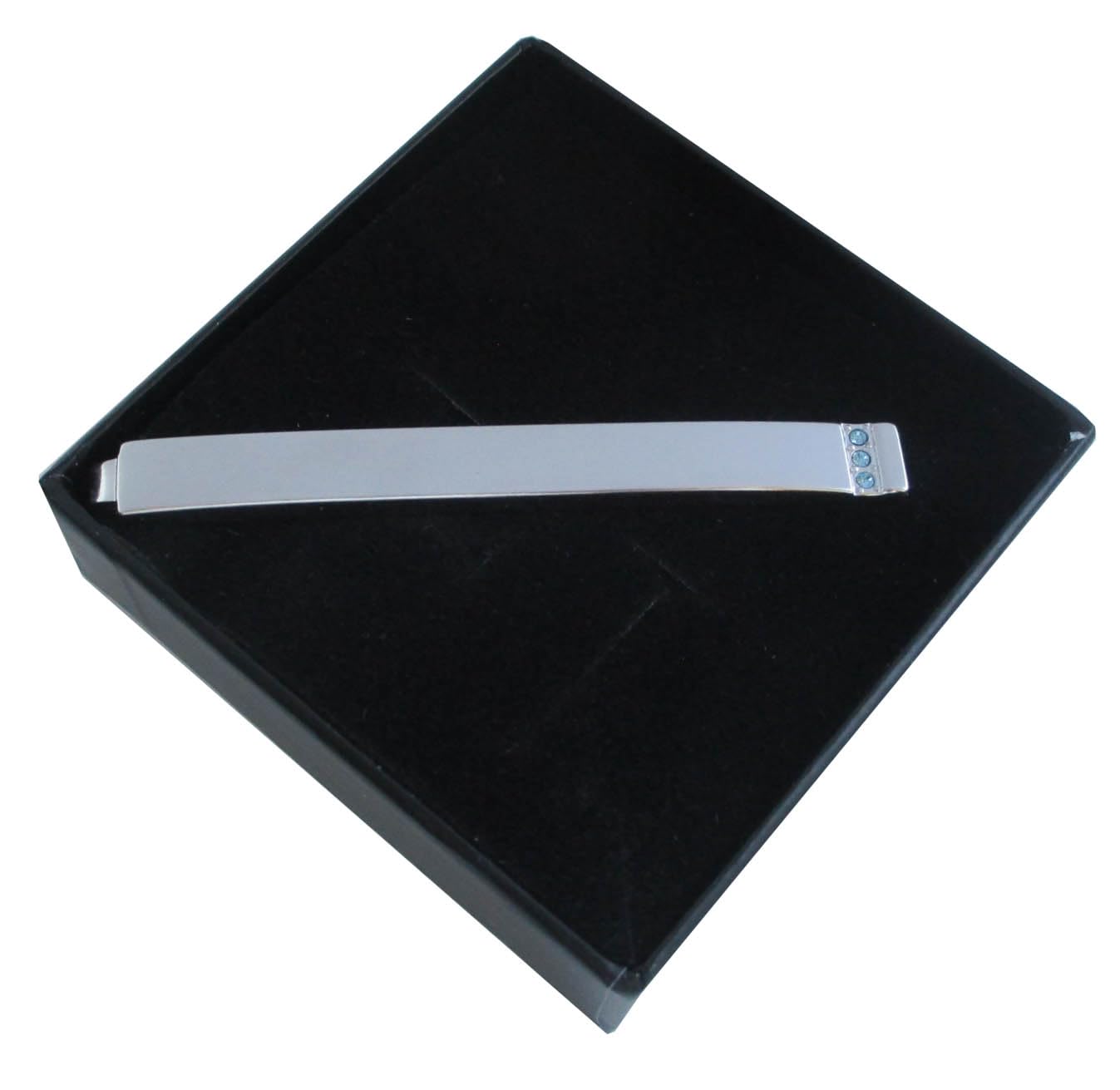Set Manschettenknöpfe Krawattennadel silbern glänzend mit hellblauen Kristallsteinen + Geschenkboxen
