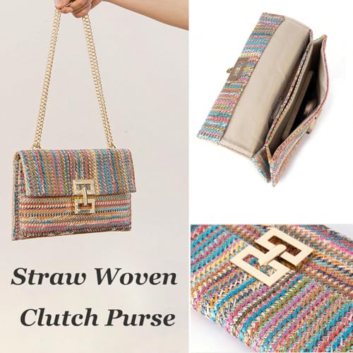 Image of Huralona Women Straw Woven Clutch Purse Pleated Handbag for Summer Beach Vacation Straw Shoulder Crossbody Bag