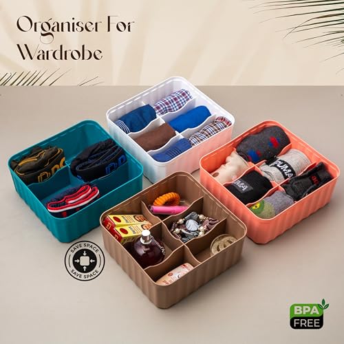 Image of Leawall 6-Compartment Wardrobe Organizer drawers organisers for Underwear, Socks, Bras, Ties, Scarves & Undergarments,storage box and organiser, Socks organizer Socks Tray (6 Pcs,Multicolor)
