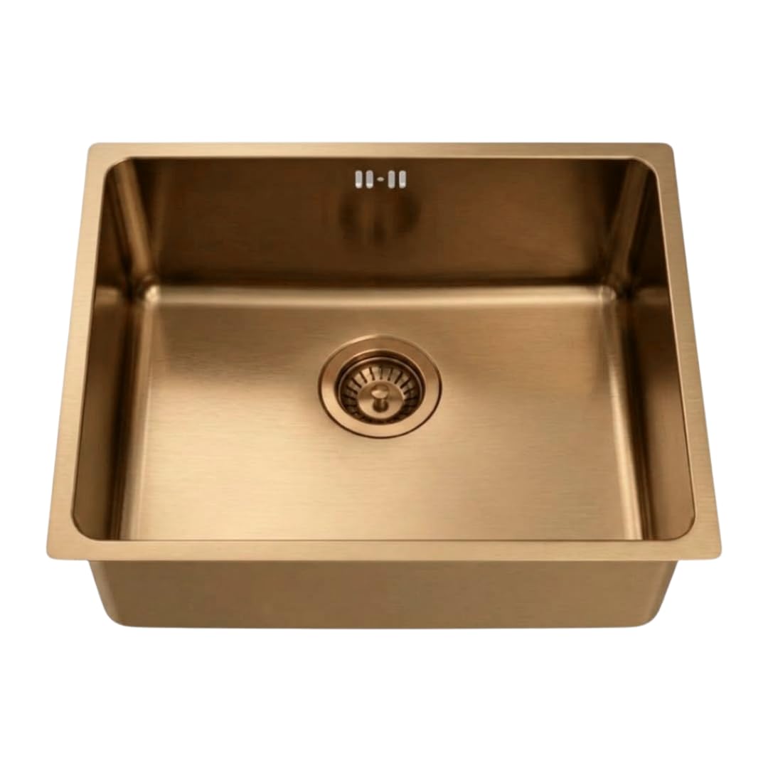 Essebagno Inoxa - Fregadero de 1 cubeta (54 x 44 cm, acero inoxidable, cobre cepillado)